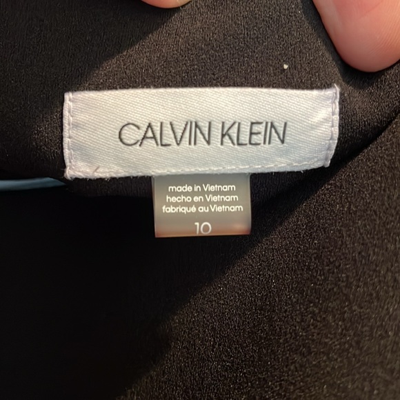 Calvin Klein Chiffon Black Long Sheer Bell Sleeve Round Neck Sheath Dress - Picture 7 of 7